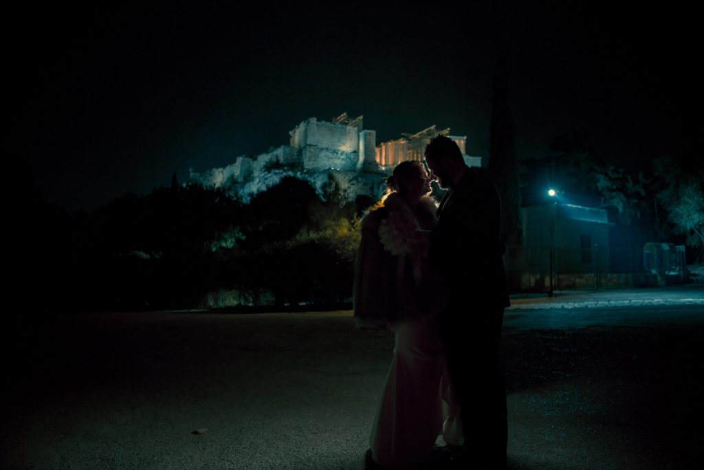 Couple silhouette twilight old fishing boat Aegean Sea Greece romantic coastal engagement photography Day One